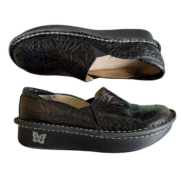 ALEGRIA Debra Black Embossed Rose Women's Eur Size 37 US 6.5 Clogs Shoes - Picture 8 of 10